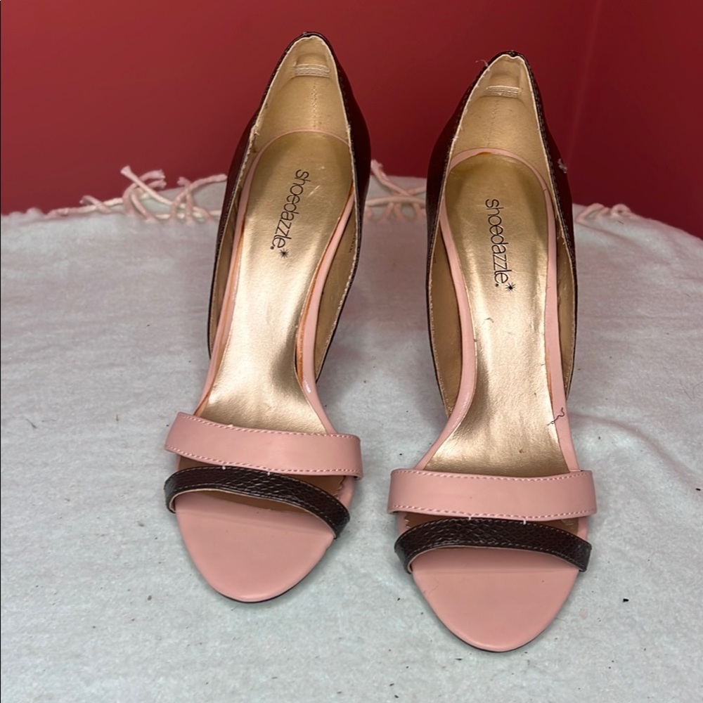 Shoe Dazzle Two-Tone Pink and Brown Heels - Picture 8 of 10
